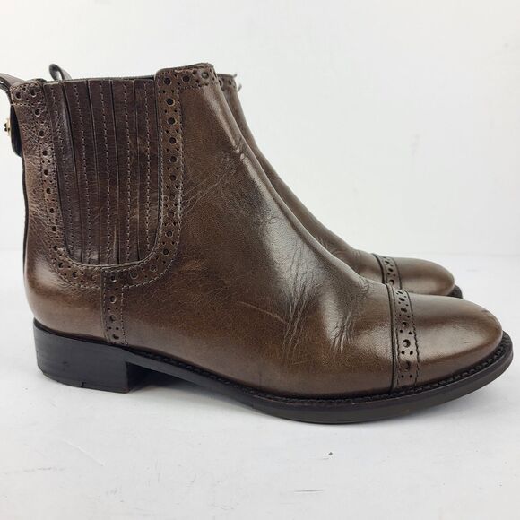 Tory Burch Chelsea Ankle Boots Patent Leather Brown Size 7 M - Picture 8 of 16